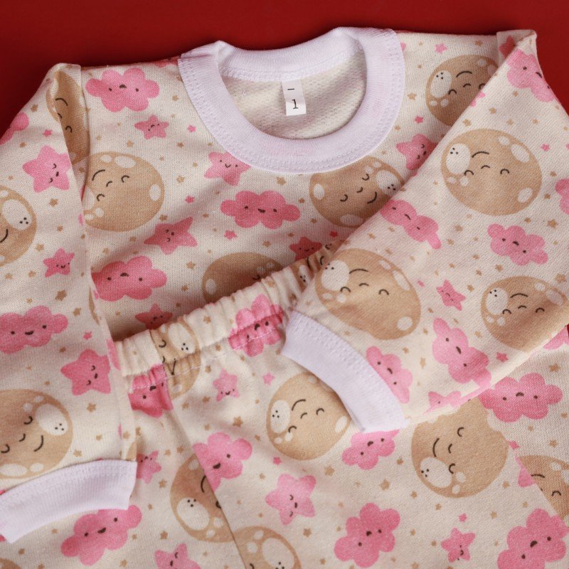 بجامة بيبي قطن بأكمام طويلة لون بيج