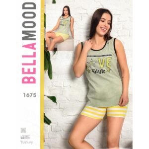 بيجامة حفر عريض مع شورت للنساء لون أخضر