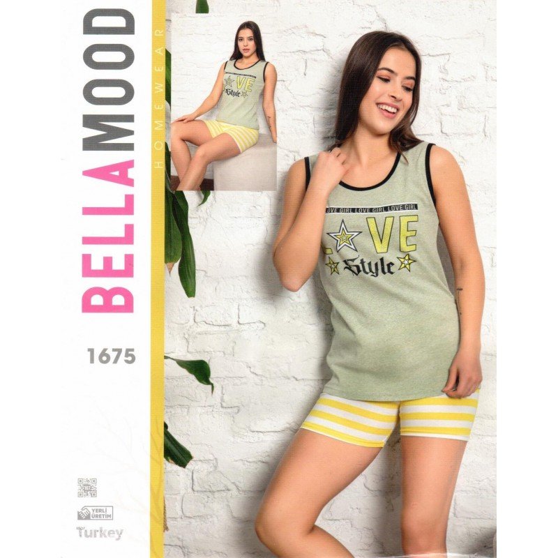 بيجامة حفر عريض مع شورت للنساء لون أخضر