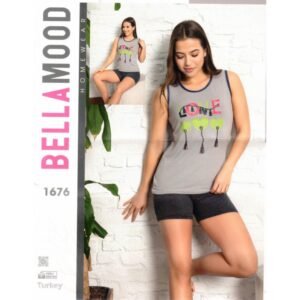 بجامة حفر عريض مع شورت للنساء لون رمادي