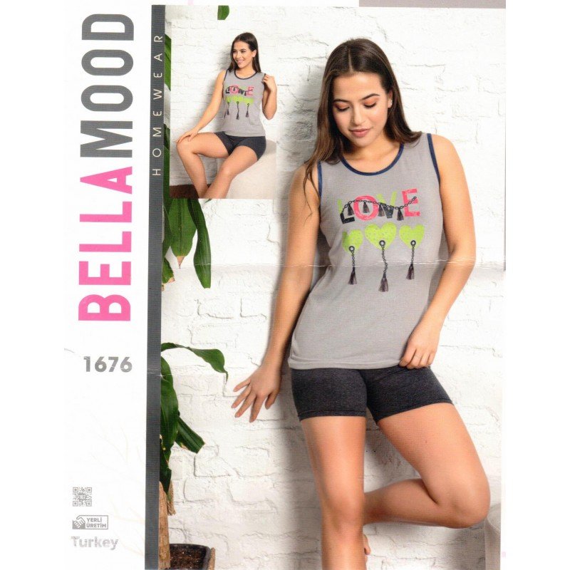 بجامة حفر عريض مع شورت للنساء لون رمادي