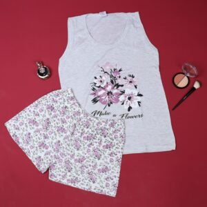 بجامة حفر عريض مع شورت للنساء لون سكني