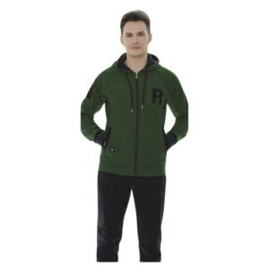 بجامة رجالي قماش لاكوست ضد التقطين مبطن فرو للرجال لون زيتي وأسود