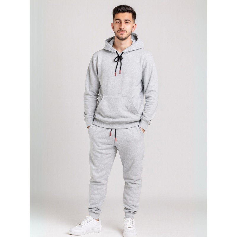 بجامة رياضية قطعتين بأكمام طويلة وطاقية للرجال لون رمادي