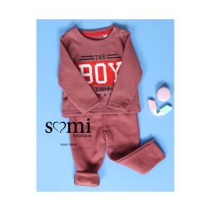 بجامة شتوية قطعتين للأطفال لون نهدي بتصميم the Boy من Sami Boutique
