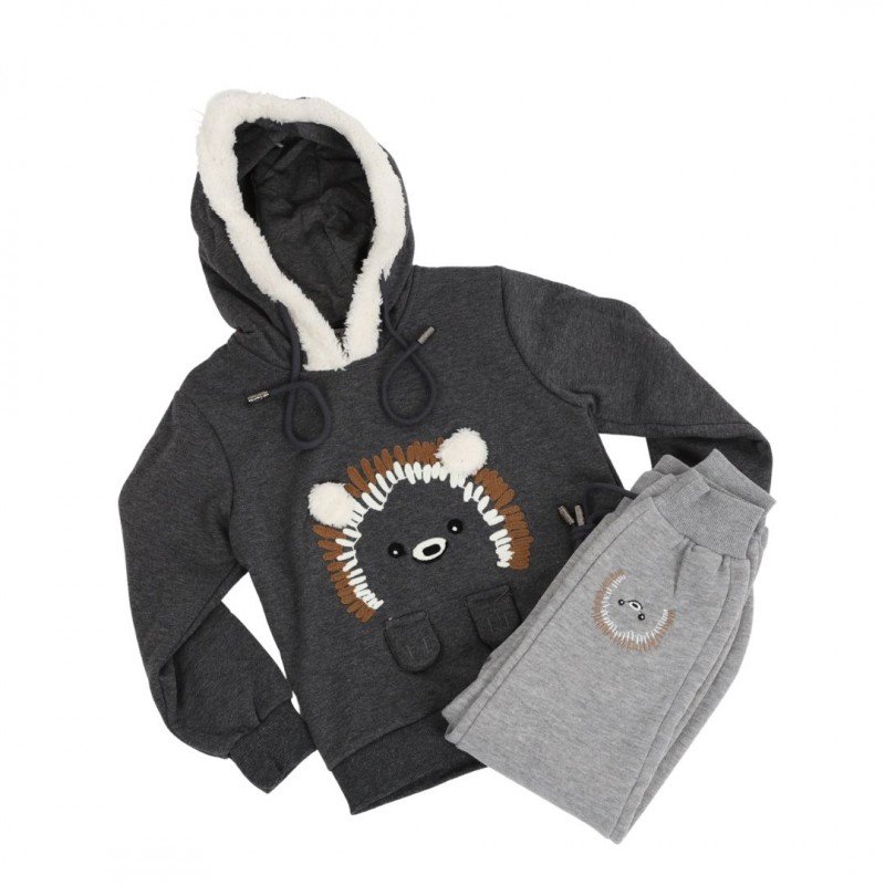 بجامة شتوية للأطفال لون سكني غامق قطعتين