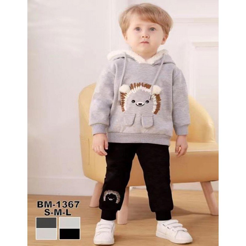 بجامة شتوية للأطفال لون سكني فاتح قطعتين