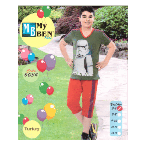 بجامة صيفية مكونة من تيشيرت وشورت للأطفال لون أخضر وأحمر