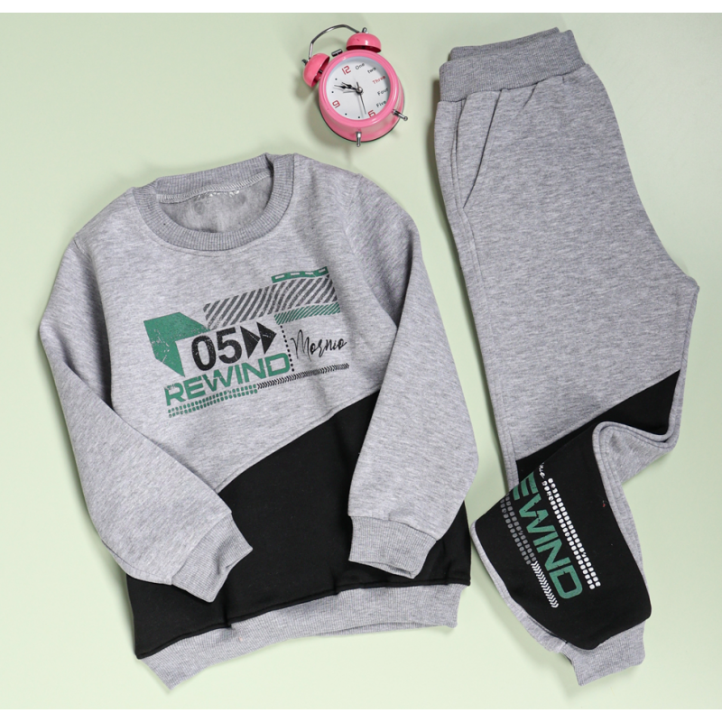 بجامة فوتر بطاقية (قطعتين) بتصميم رسومات O5 للأطفال لون سكني