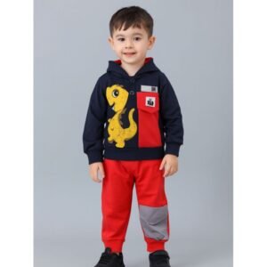 بجامة قطعتين بأكمام طويلة للأطفال لون أسود وأحمر