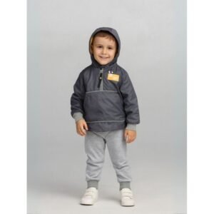 بجامة قطعتين بأكمام طويلة للأطفال لون رمادي وسكني