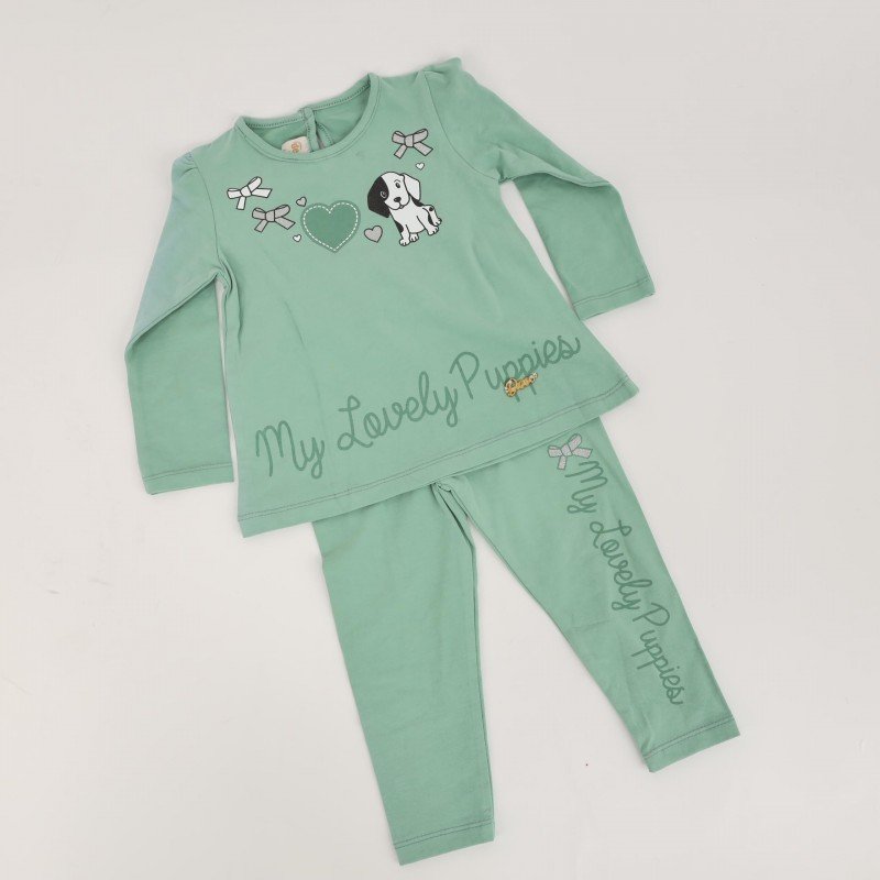 بجامة قطعتين للأطفال لون أخضر