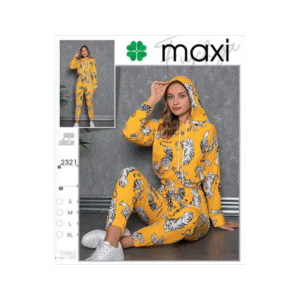 بجامة قطعتين مع هودي بتصميم رسومات نمر للنساء لون أصفر