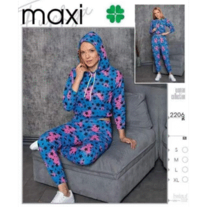 بجامة قطعتين مع هودي بتصميم نجوم للنساء لون أزرق