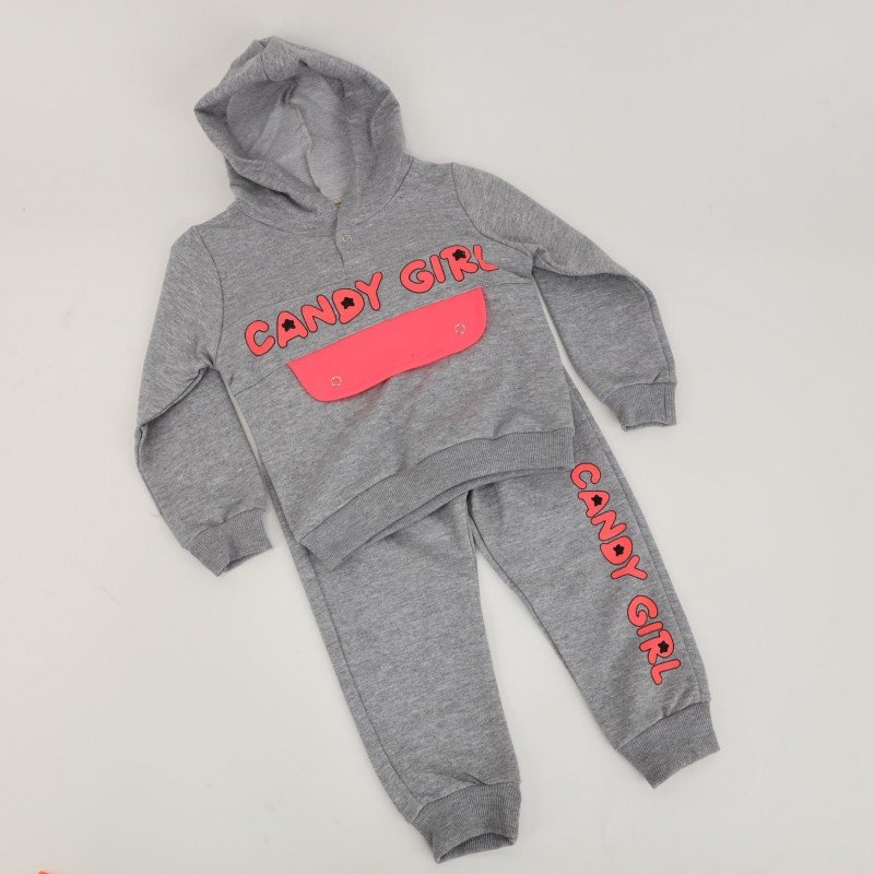 بجامة للأطفال قطعتين لون سكني بتصميم Candy Girl