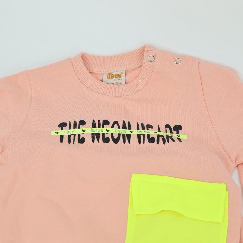 بجامة للأطفال قطعتين لون مشمشي وفسفوري