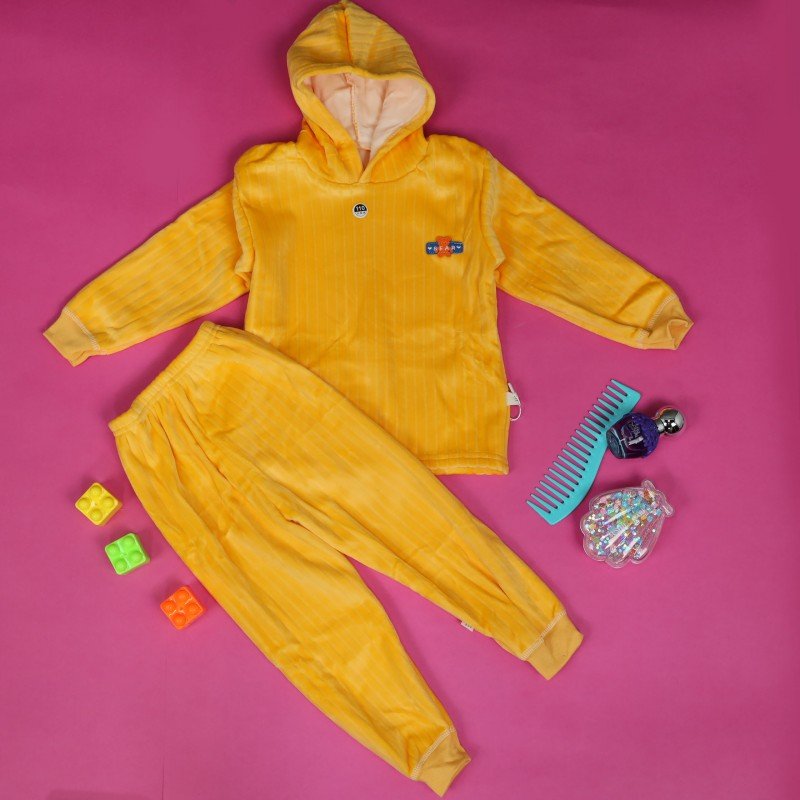 بجامة مبطنة بطاقية (قطعتين) للأطفال لون اصفر