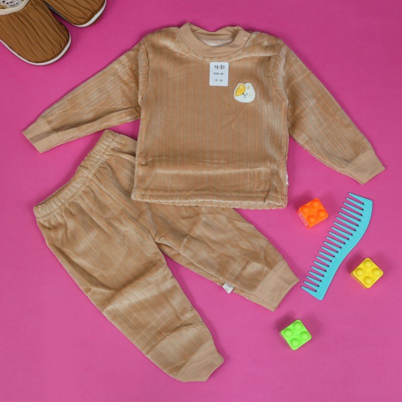 بجامة مبطنة بطاقية (قطعتين) للأطفال لون بيج