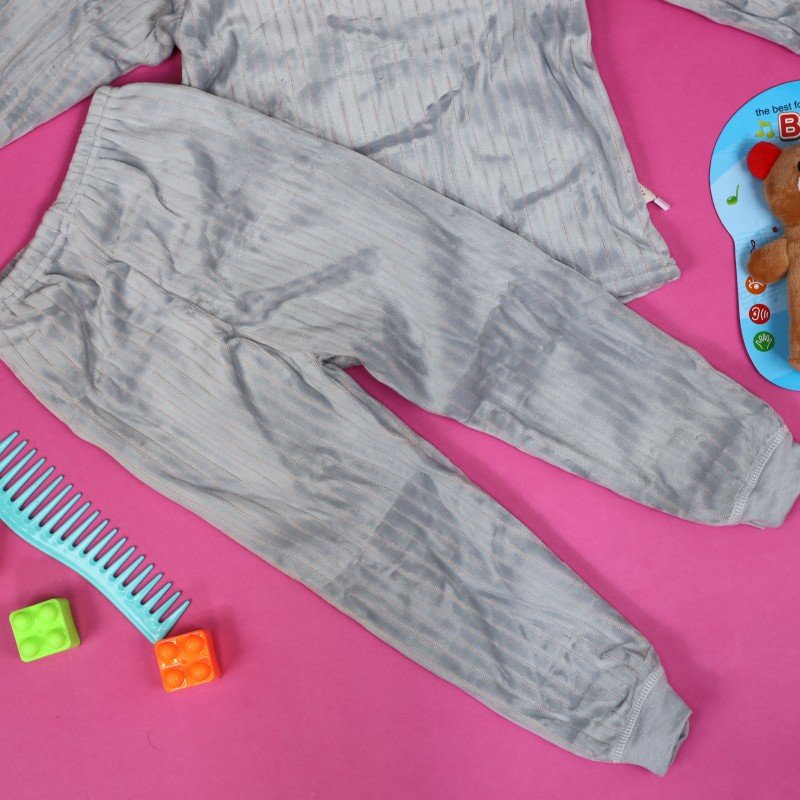 بجامة مبطنة بطاقية (قطعتين) للأطفال لون رمادي