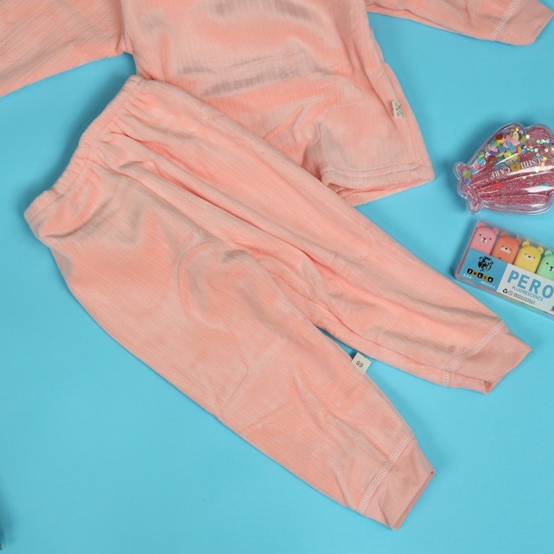 بجامة مبطنة بطاقية (قطعتين) للأطفال لون زهري