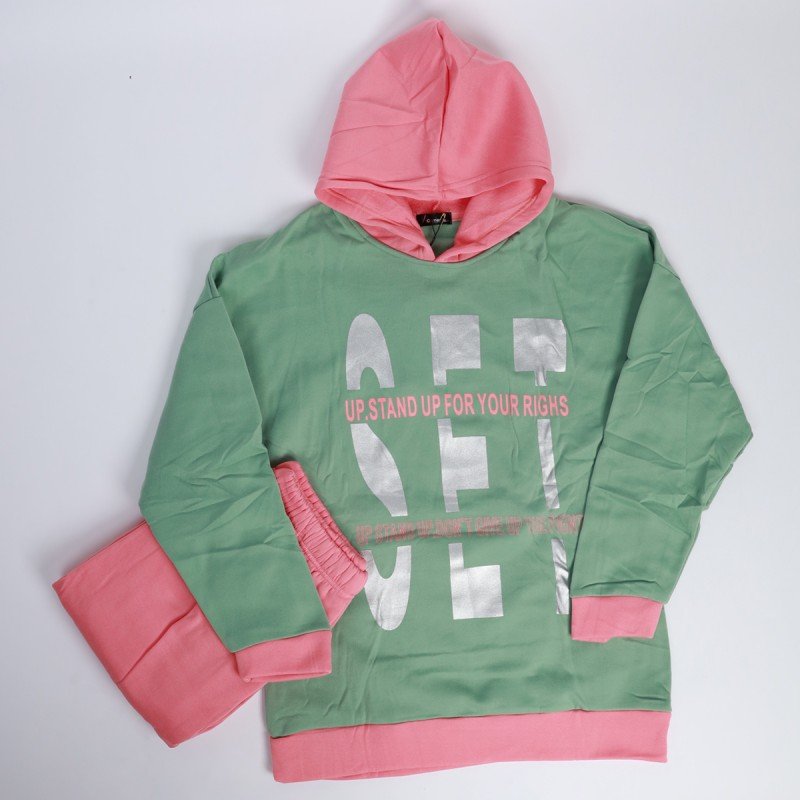 بجامة نسائية مُكونة من قطعتين لون فيروزي وزهري