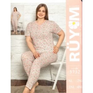 بيجامة نص كم للنساء لون زهري مورد