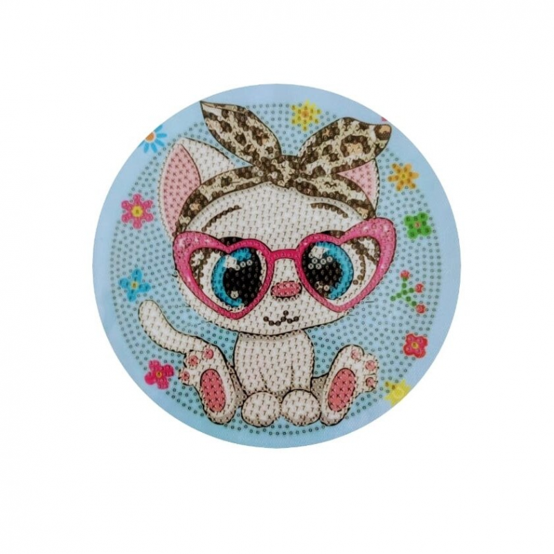 برواز مع مسند خرز دائري قطر 17 سم شكل قطة لطيفة