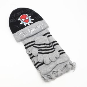 بكج SPIDER MAN طاقية + كفوف + لفحة لون رمادي وأسود