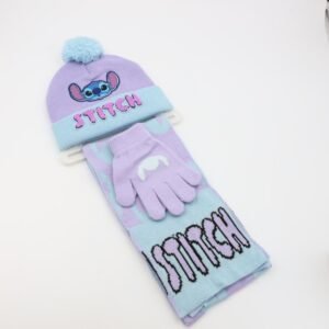 بكج ديزني طاقية +كفوف + لفحة STITCH بنفسجي فاتح وأزرق فاتح