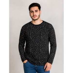 بلوزة بأكمام طويلة بتصميم نقط بيضاء للرجال لون أسود