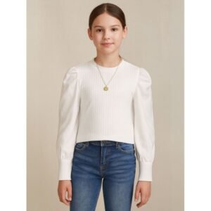 بلوزة بناتي لون ابيض كم طويل