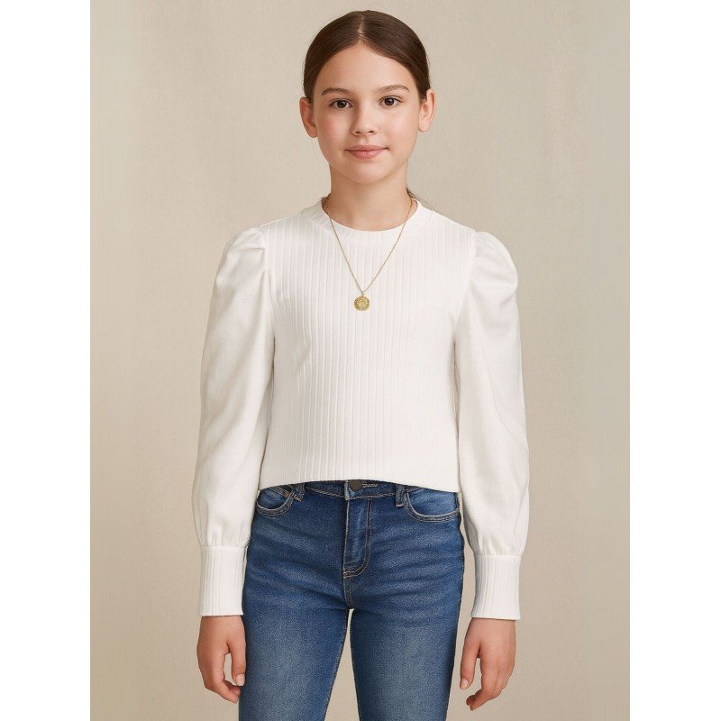 بلوزة بناتي لون ابيض كم طويل