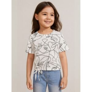 بلوزة بناتي نص كم  لون ابيض واسود