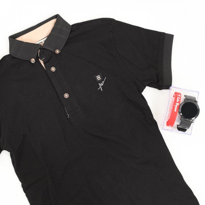 بلوزة بولو قبه للأطفال لون اسود - Image 2