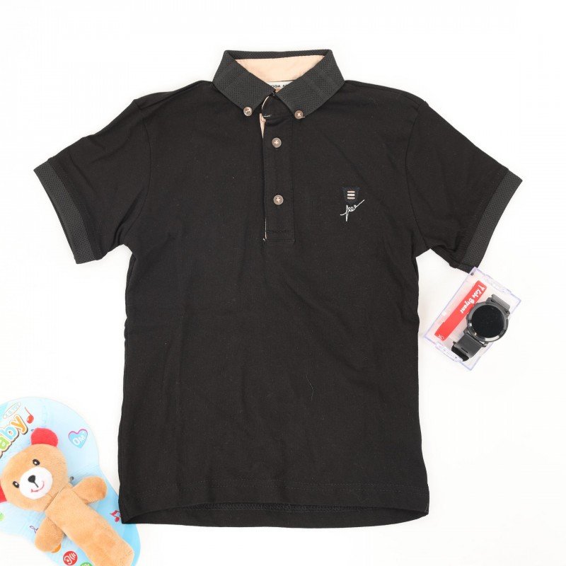 بلوزة بولو قبه للأطفال لون اسود - Image 3