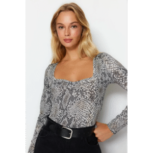 بلوزة تريندول بودي سوت للنساء بيج وأسود