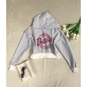 بلوزة خريفية مع طاقية مخططة لون أزرق