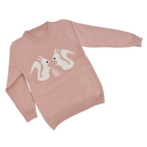 بلوزة ربيعية للأطفال لون زهري نود بتصميم أرنب