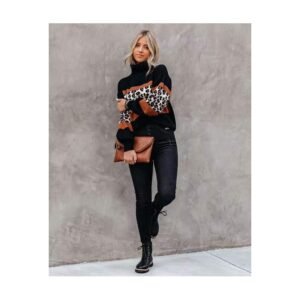 بلوزة ستاتية صوف لون أسود وبني