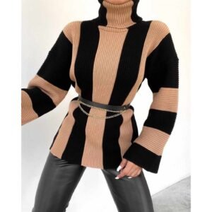 بلوزة ستاتية صوف لون أسود وبني