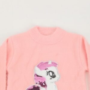 بلوزة صوف بأكمام طويلة بتصميم يونكورن لون زهري