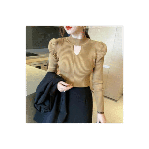 بلوزة DMC بأكمام طويلة للنساء لون بيج غامق