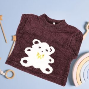 بلوزة صوف للأطفال لون بنفسجي بتصميم دب
