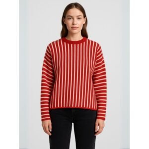 بلوزة صوف للنساء لون أحمر مخطط