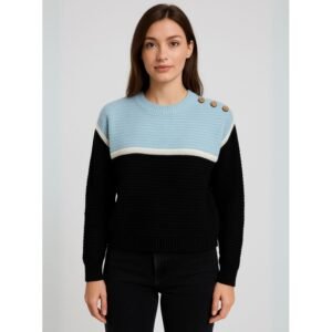 بلوزة صوف للنساء لون أسود و أزرق