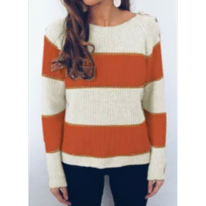 بلوزة صوف للنساء لون برتقالي وبيج