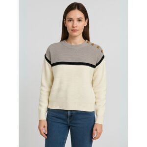 بلوزة صوف للنساء لون بيج ورمادي