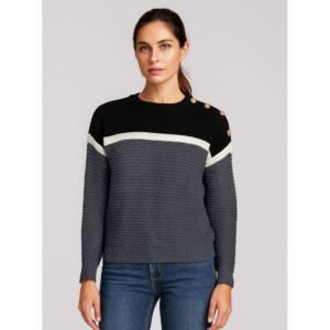 بلوزة صوف للنساء لون رمادي و أسود