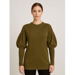 بلوزة صوف للنساء لون زيتي