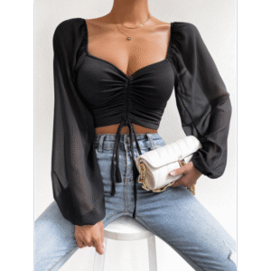 بلوزة قصيرة بتصميم رباط للنساء لون اسود